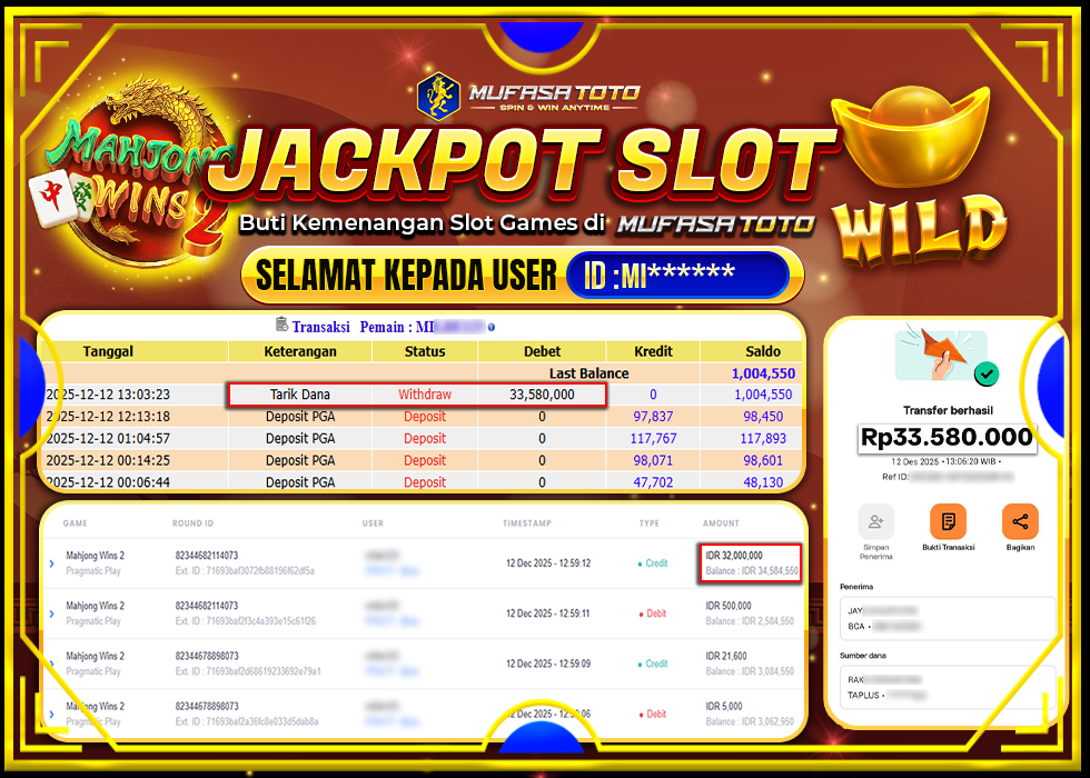 MUFASATOTO JACKPOT PRAGMATIC PLAY Rp.33.580.000|LUNAS